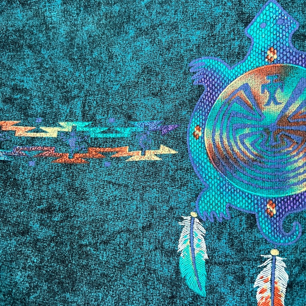 Vintage Hanes Sea Turtle Pullover Sweatshirt Feathers Tribal Turquoise/B… - Picture 4 of 8